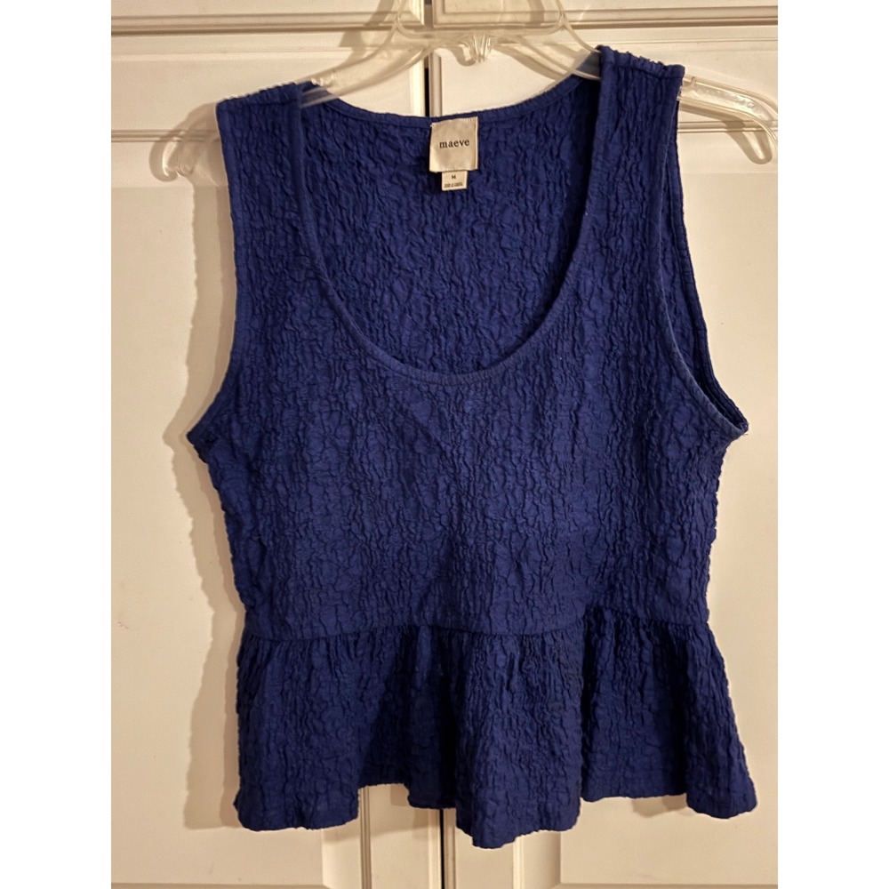 Maeve Anthropologie Blue Textured Popcorn Peplum Tank Top Scoop Neck Medium